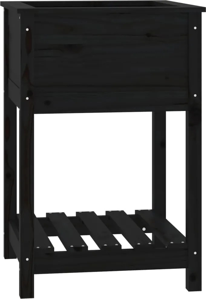 vidaXL Jardinieră cu raft, negru, 54x54x81 cm, lemn masiv de pin