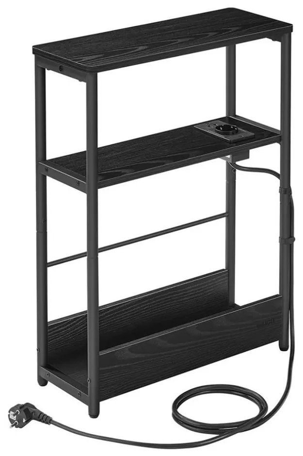 Masă laterală ROD, neagră, cu priză încorporată și porturi USB