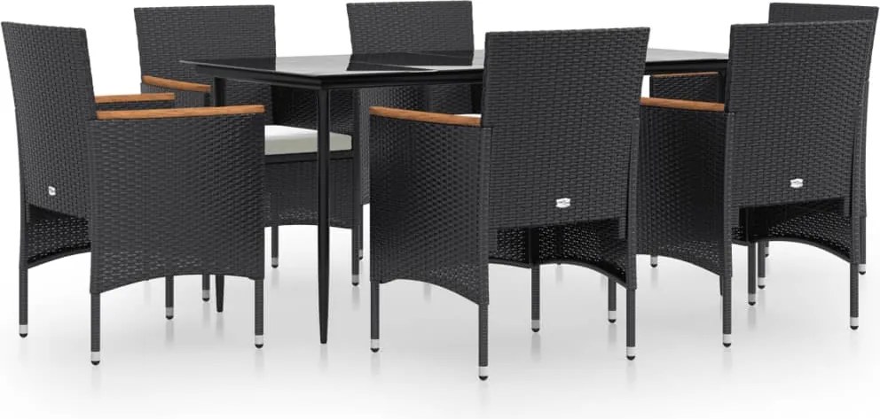 vidaXL Set de masă pentru grădină, 7 piese, cu perne, negru