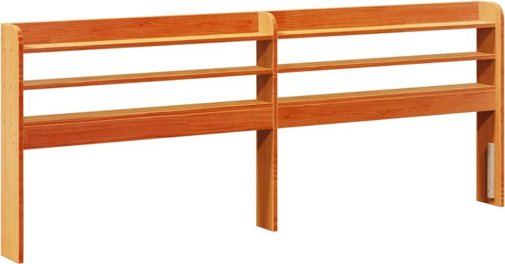 vidaXL Tăblie de pat cu rafturi, maro ceruit, 200 cm, lemn masiv pin