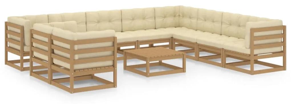 Set mobilier gradina cu perne 11 piese maro miere lemn pin maro miere, Da, 1