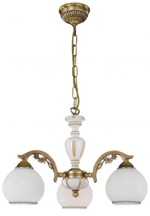 Candelabru cu 3 brate clasic design italian din alama, sticla si lemn 8605 RA-L. 8605/3