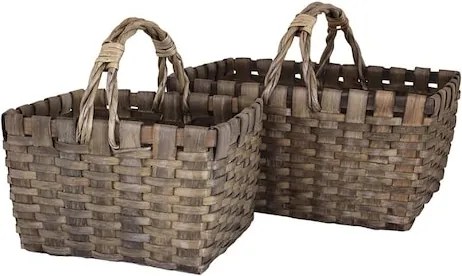 Coș de picnic din lemn gri împletit manual, cu mânere, 22 × 28 × 18 cm, „Kerstin"