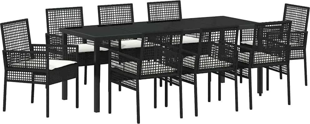 vidaXL Set de masă pentru grădină cu pernă 9 pcs Negru poliratan