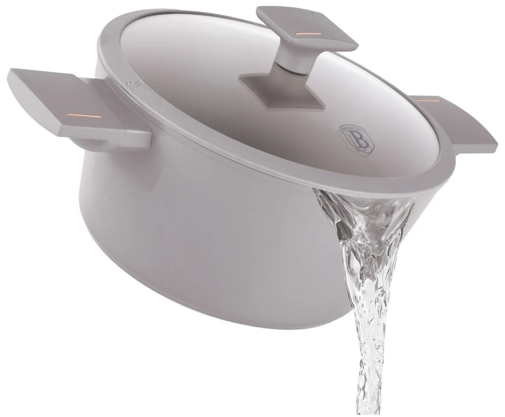 Oală cu capac 24 cm, 4.1L – Berlinger Haus Taupe Collection BH 8101, antiaderentă, pentru gătit zilnic sănătos, design modern