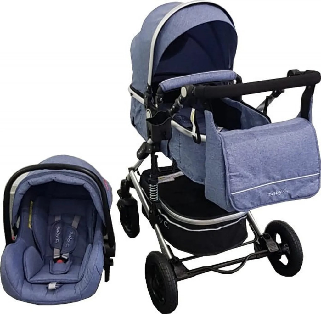 Carucior nou nascuti 3 in 1 Baby Care™ PRO 531, Cu geanta bebe, Cadru Aluminiu , Amortizoare, Roti din cauciuc plin AVE, Landou, Scoica auto, Spatar