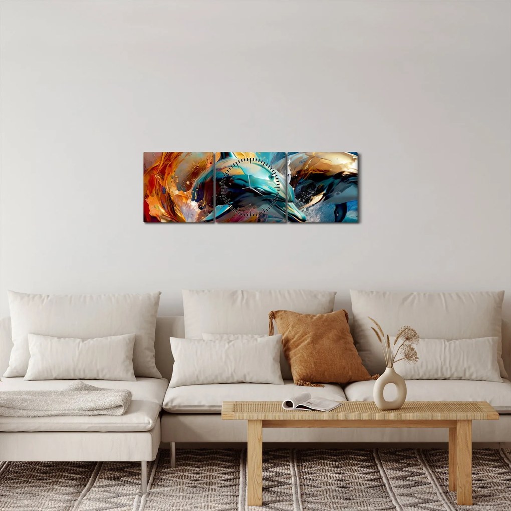 Tablou - Pictură de delfin (cu ceas) (90x30 cm)