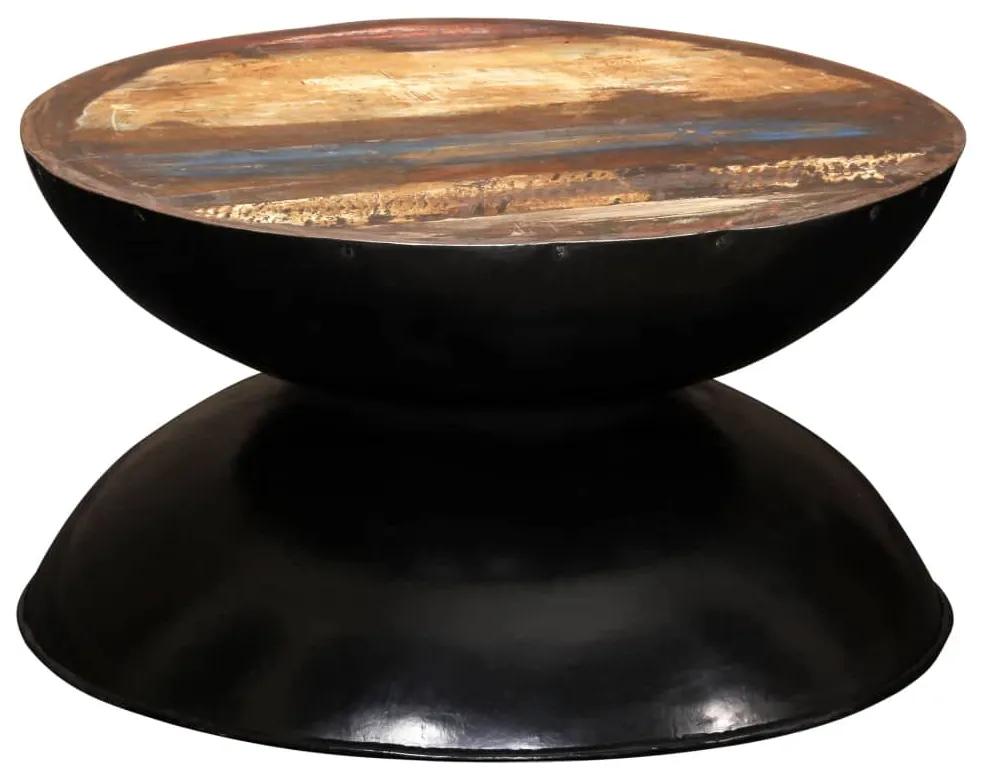 Masuta de cafea, baza neagra, 60x60x33 cm, lemn masiv reciclat 1, Negru