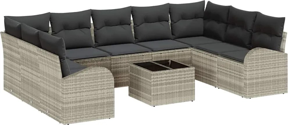vidaXL Set de canapea cu pernă 10 pcs Gri deschis Poli Rattan