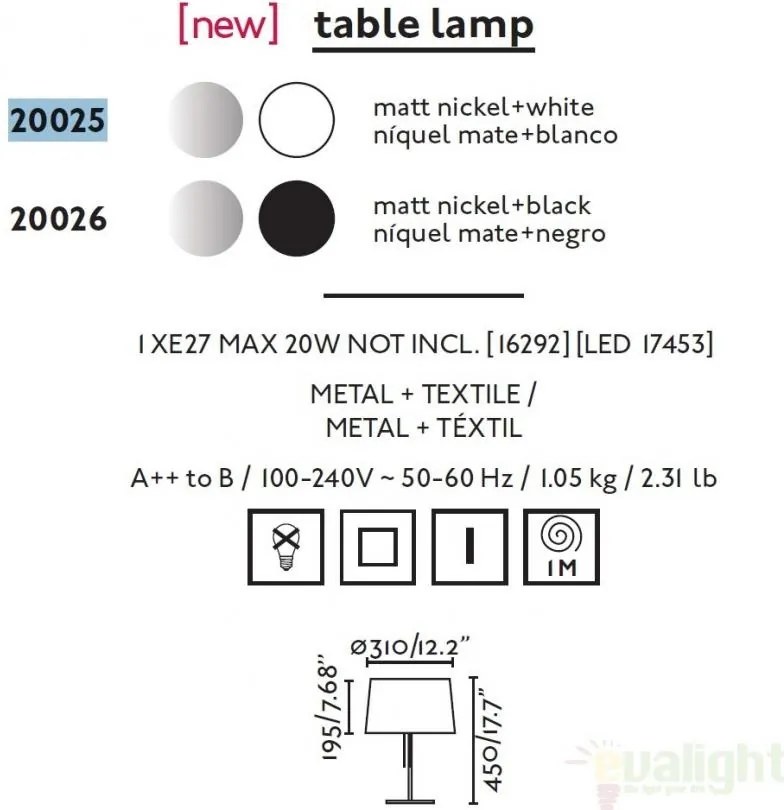 Veioza / Lampa de masa moderna alba, VOLTA 20025