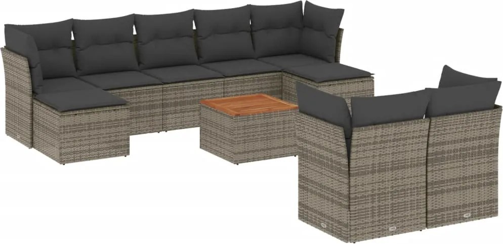 vidaXL Set mobilier de grădină cu perne, 10 piese, gri, poliratan