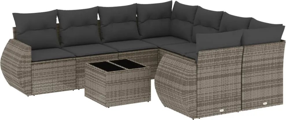 vidaXL Set canapele de grădină, 9 piese, cu perne, gri, poliratan