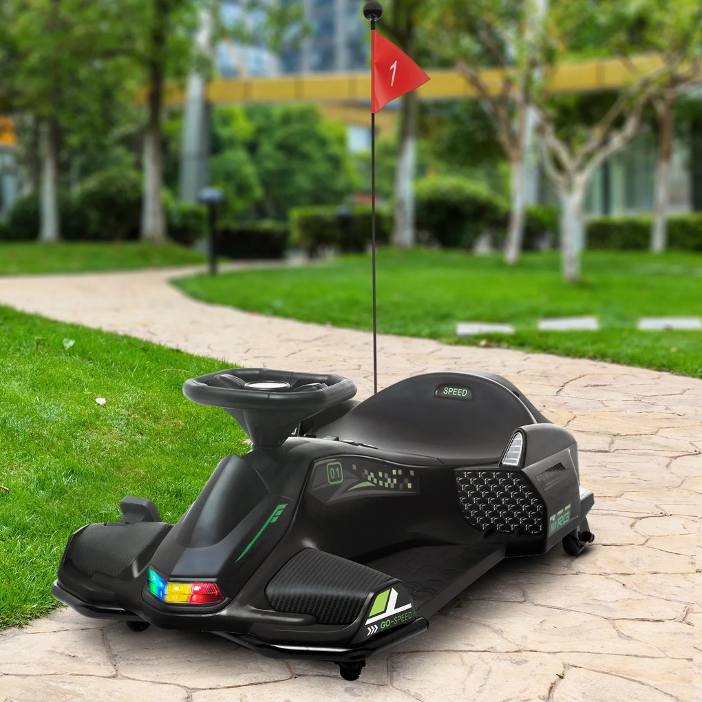 HOMCOM Go-Kart Electric pentru Copii cu Pedale, Pornire Lentă, Lumini, Muzică și Centură, 90x53x99 cm, Negru | Aosom Romania
