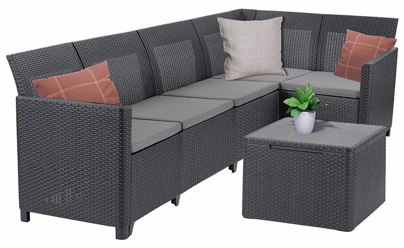 Canapea de colț Claire VIII cu 5 locuri și masă cu perne, grafit