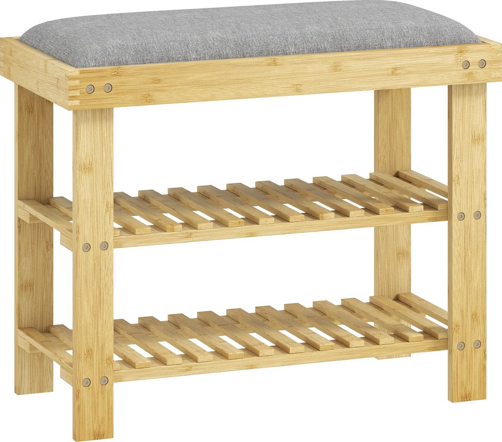 HOMCOM Bancă pentru încălțăminte din bambus, raft pentru încălțăminte cu 3 niveluri, stil scandinav, 60 x 29 x 49 cm, lemn natural | Aosom Romania