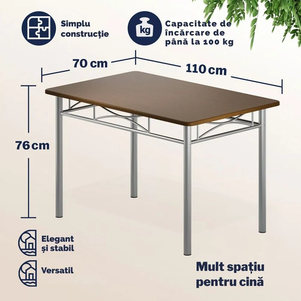 Set de mese de dining PAUL, 5 bucăți, stejar închis Casaria