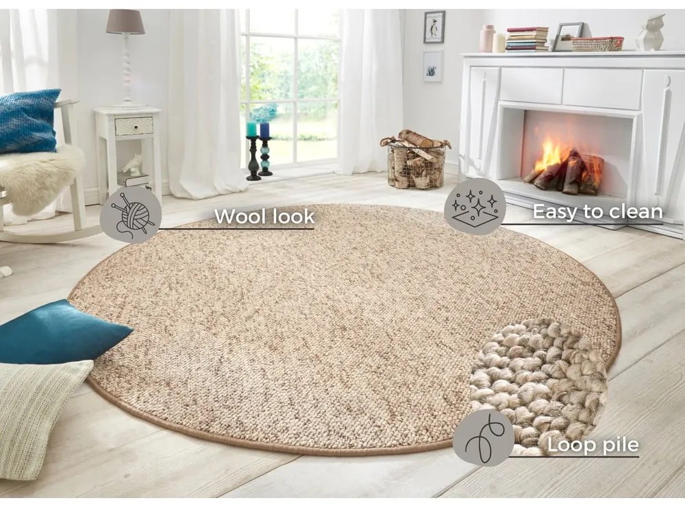 Covor maro deschis rotund ø 200 cm Wolly – BT Carpet