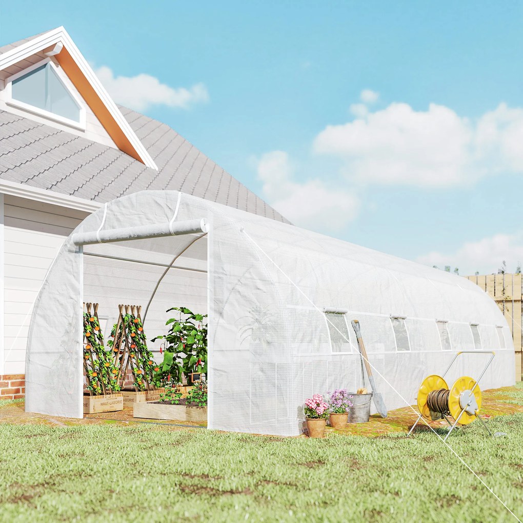 Sera Outsunny Mare de Tip Tunel 8x3x2 m, Grădină pentru Semințe de Plante, Cadru Premium din Oțel | Aosom Romania