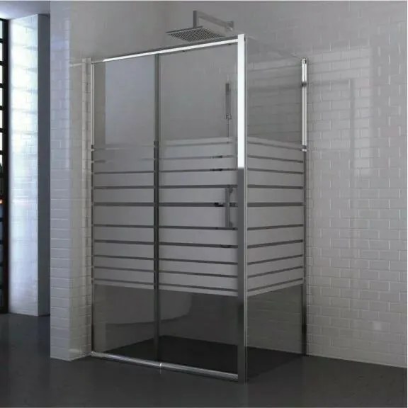 Cabina de dus dreptunghiulara Inter Ceramic cu usa glisanta 140x100 cm crom lucios-alb - transparent cu linii