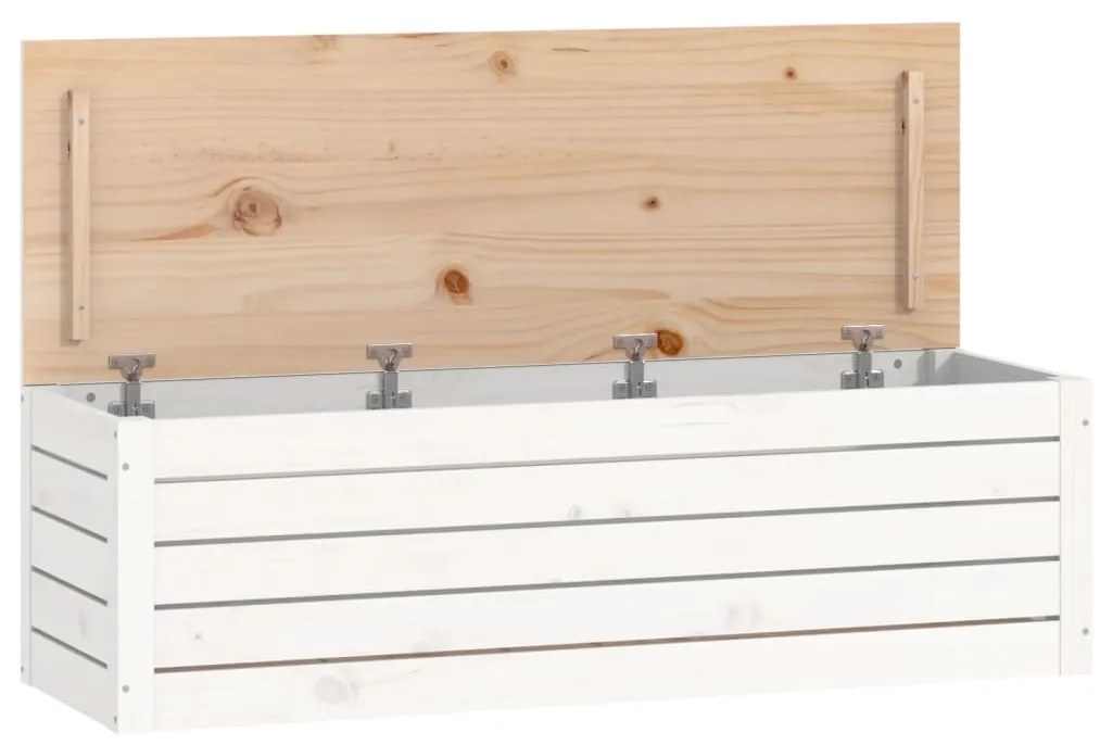 823625 vidaXL Cutie de depozitare, alb, 109x36,5x33 cm, lemn masiv de pin