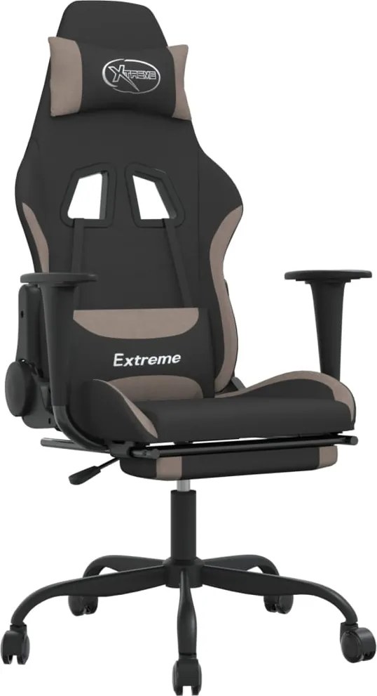 vidaXL Scaun de gaming cu masaj/suport picioare, negru / taupe, textil
