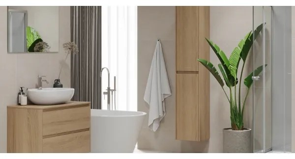 Dulap pentru lavoar TRONDHEIM, 90 cm, stejar