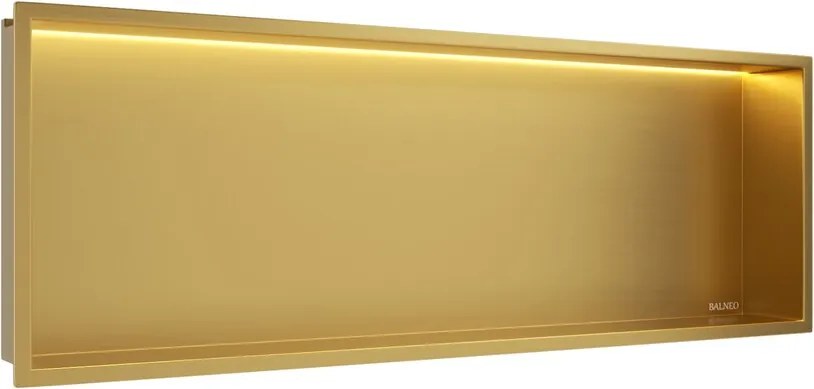 Raft incastrat dreptunghiular Balneo Wall-Box One LED cu rama 90x30x10 cm auriu lucios
