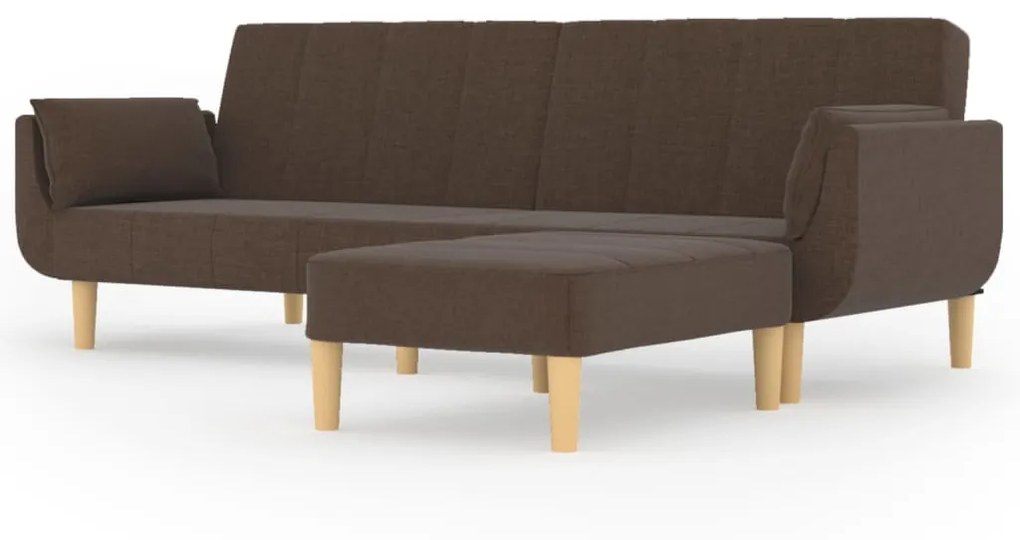 3081777 vidaXL Canapea extensibilă cu 2 locuri,taburet&2 perne,textil,maro