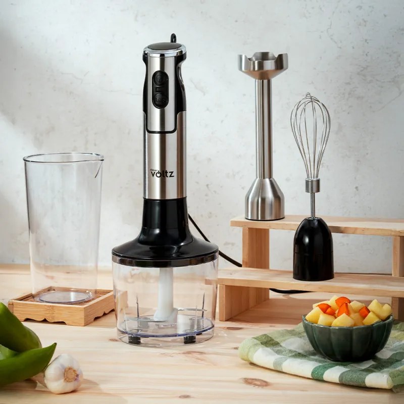 Set blender, tocator si mixer 3 in 1 Oliver Voltz OV51112JSC, 1500W, Metal, 2 viteze, Turbo, Negru/Inox