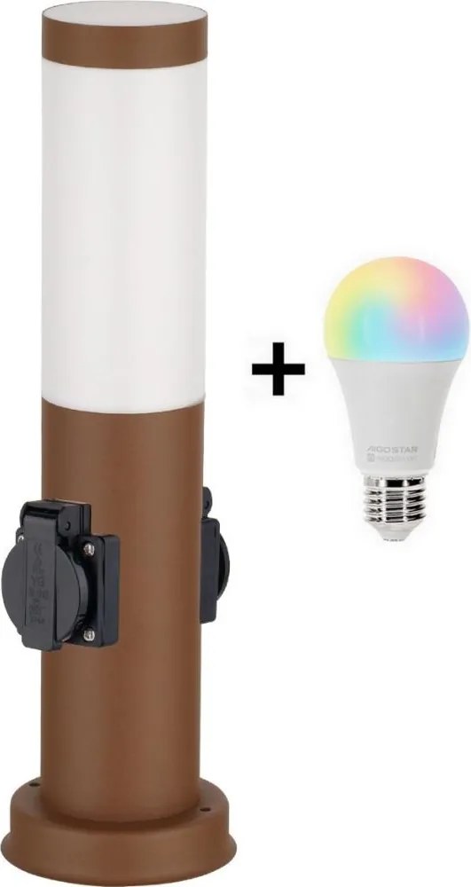 Brilagi - Lampă LED RGBW de exterior cu 2 prize 1xE27/15W/230V 40 cm IP44 maro