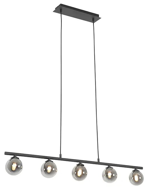 Lampă modernă cu pandantiv neagră 100 cm 5 lumini cu sticlă fumurie - Atena