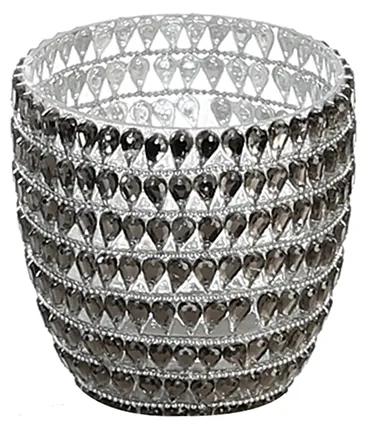 Suport lumanari Drops, sticla, argintiu, 13x12 cm