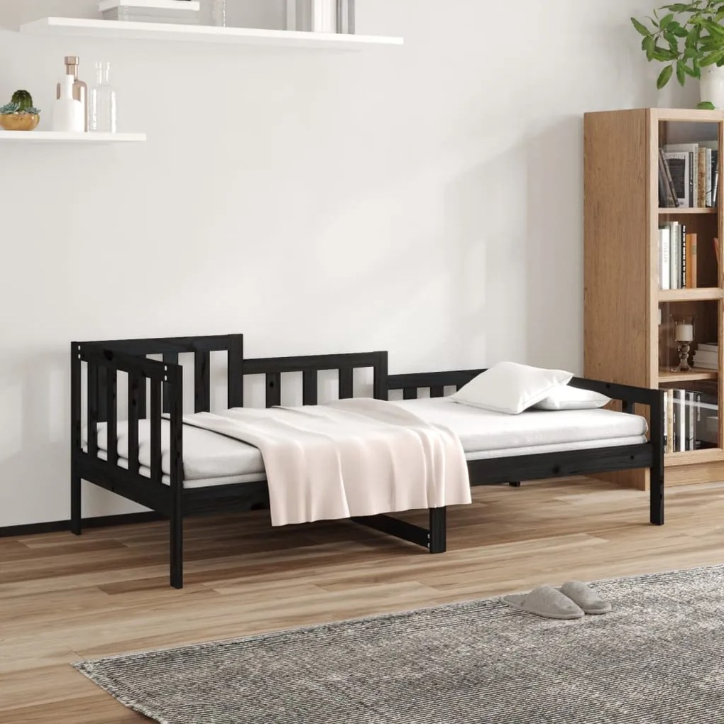 820735 vidaXL Pat de zi, negru, 90x190 cm, lemn masiv de pin
