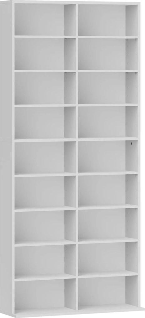 HOMCOM Raft pentru DVD-uri, Raft de depozitare CD, 14 rafturi reglabile, 18 compartimente, 175 cm, Raft Blu-ray, Placă de lemn, Alb | Aosom Romania