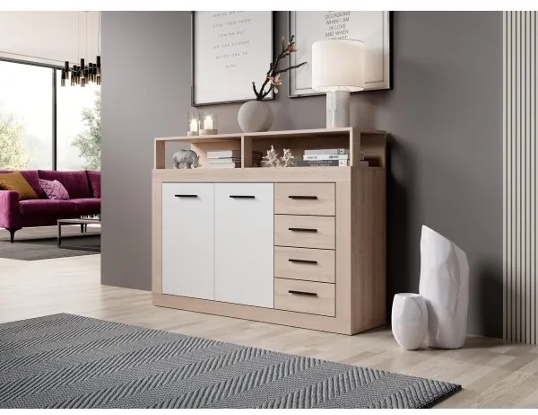 Comodă RUNA, stejar Sonoma/alb