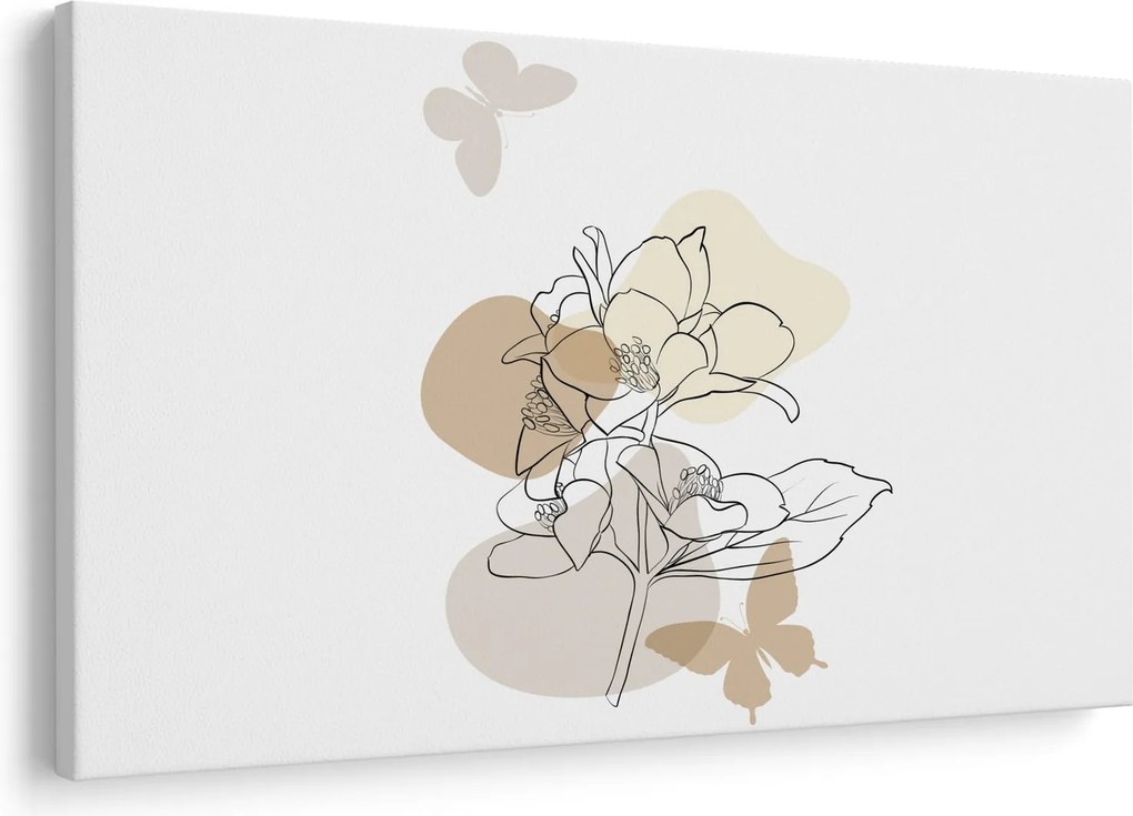 Tablou - Flori bej cu fluture N⁰1 (90x60 cm)