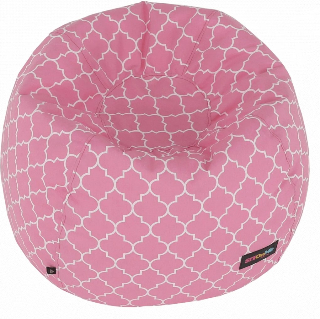 Fotoliu puf GOMBY, roz/alb, material textil, 60x50x60 cm