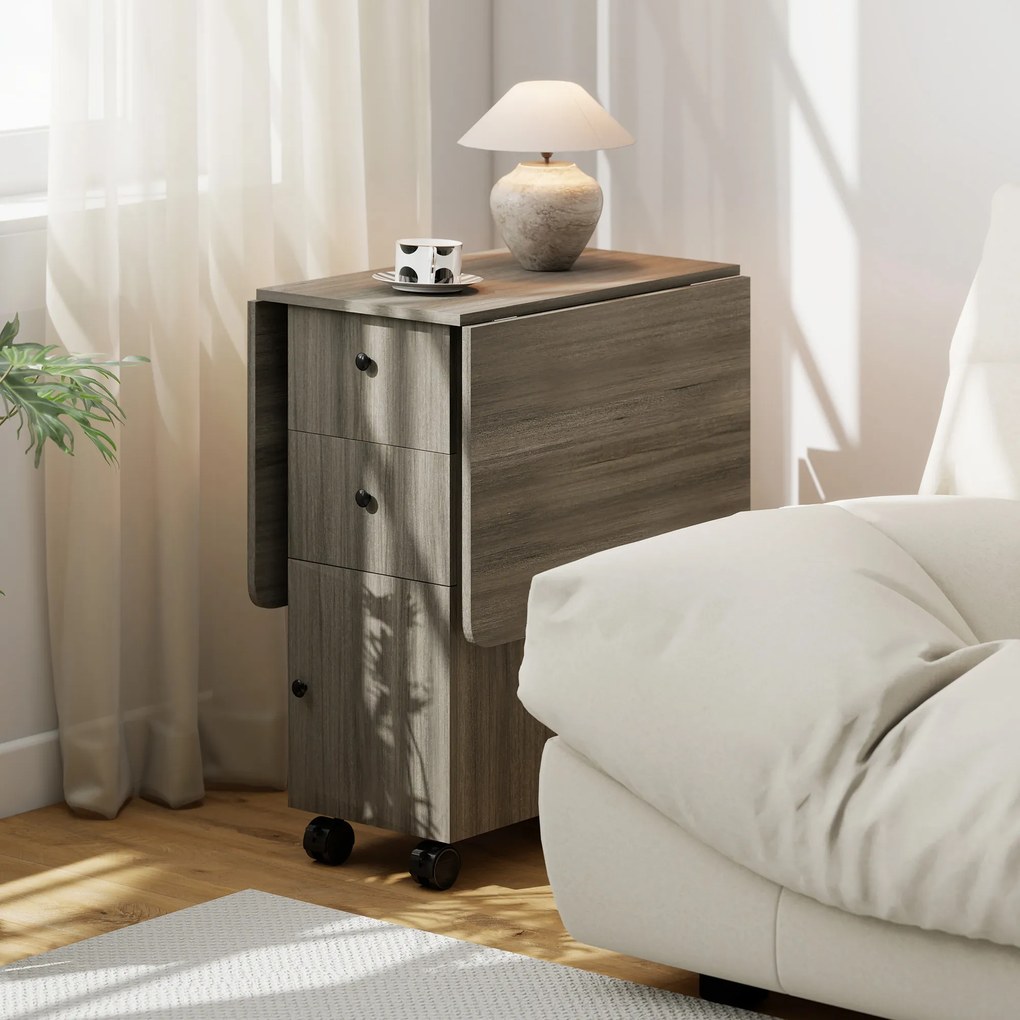 HOMCOM Masă Extensibilă pe 6 Roți cu 2 Sertare și Dulap cu Uși, din Lemn, 120x60x76.5 cm, Gri | Aosom Romania