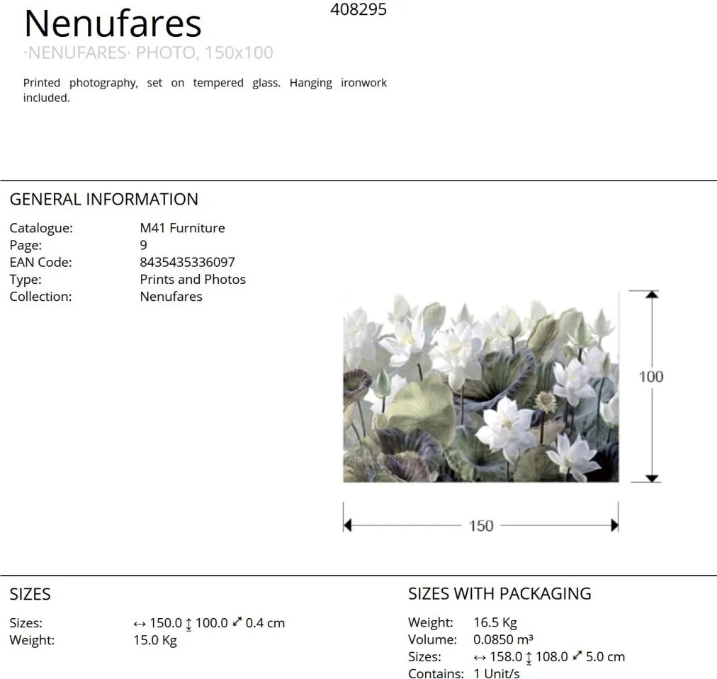 Tablou de perete decorativ Nenufares, 150x100cm