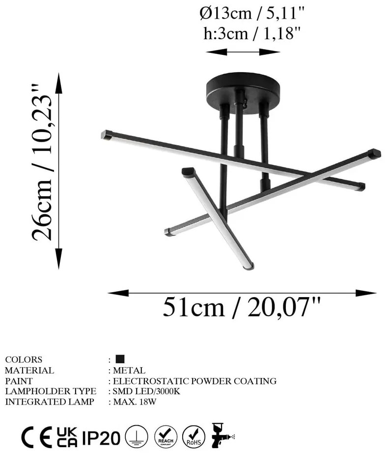 Plafonieră neagră LED 26x51 cm Umut – Opviq lights