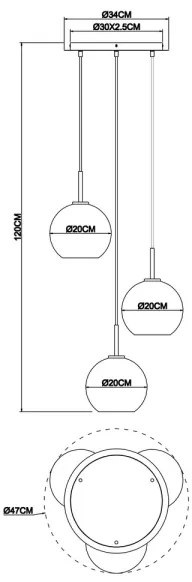 Lustră pe cablu Globo 15462H1 ADARA 3xE27/60W/230V