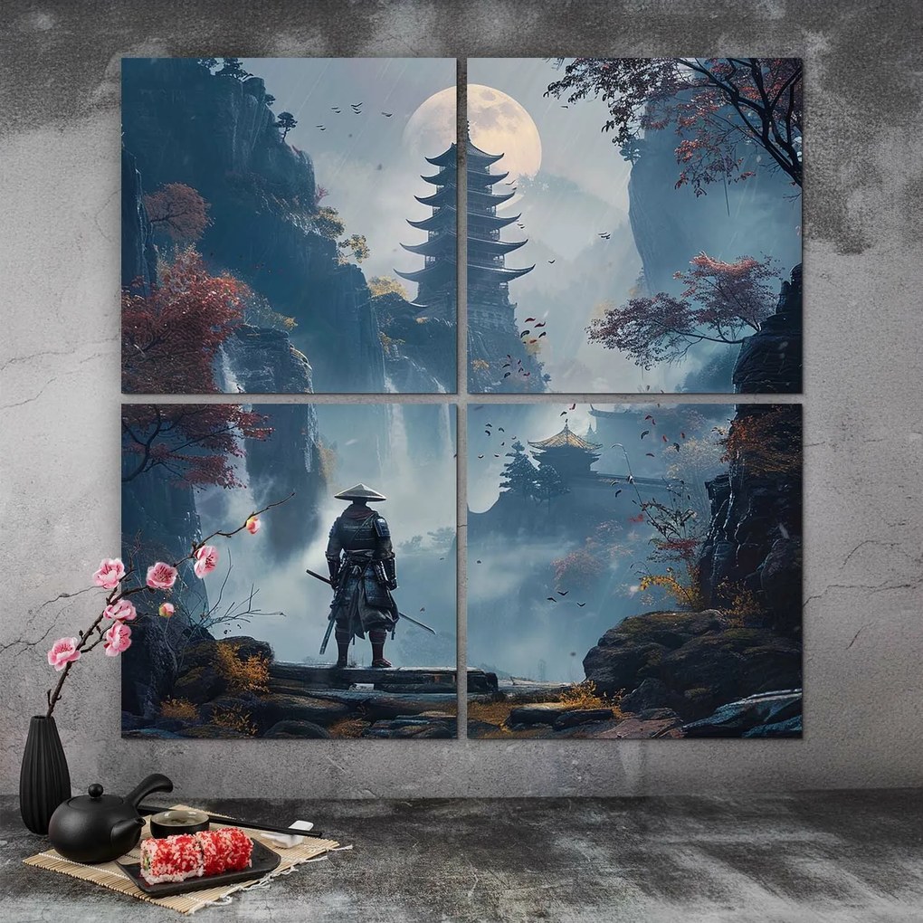 DUBLEZ | Tablou din lemn – Samurai în munți