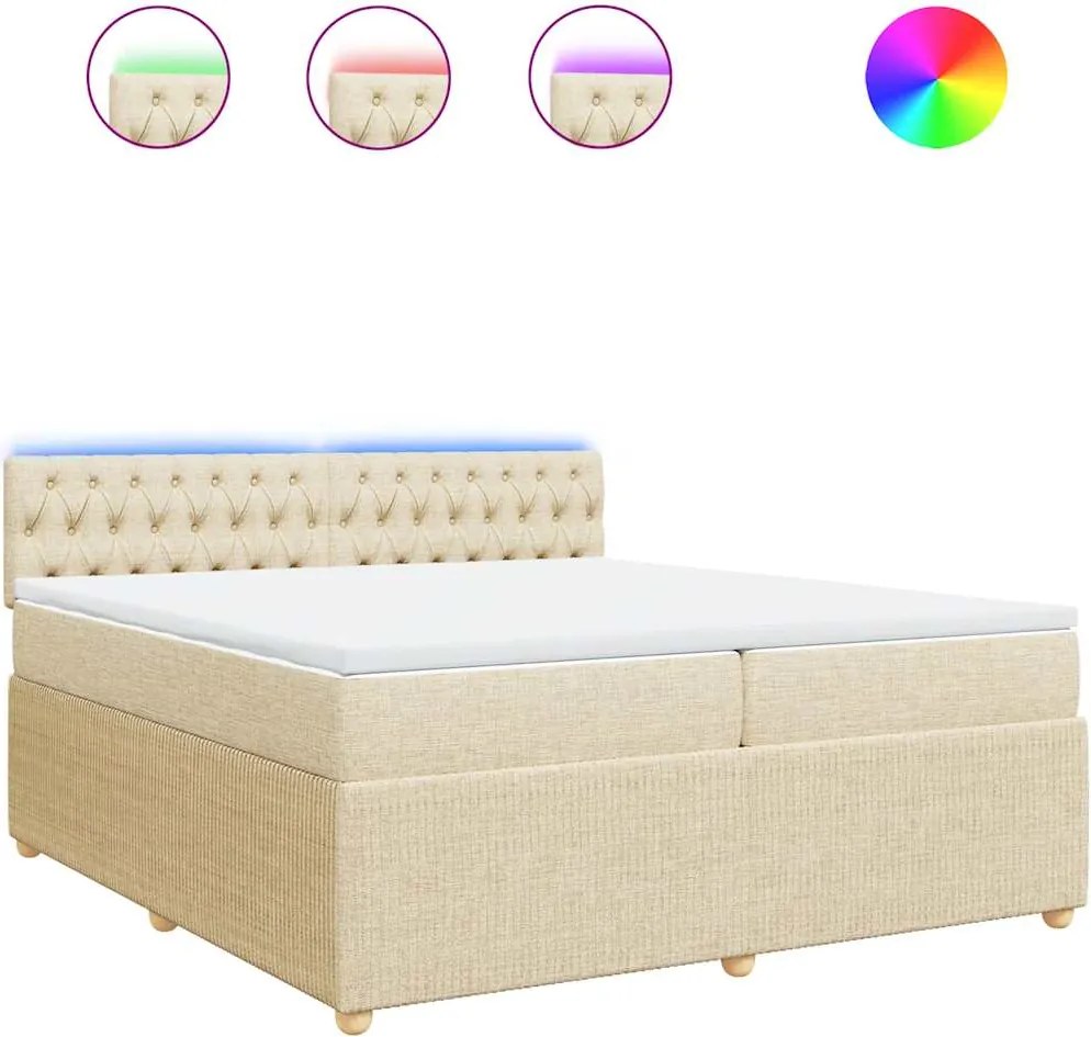 vidaXL Pat box spring cu saltea, crem, 200x200 cm, textil