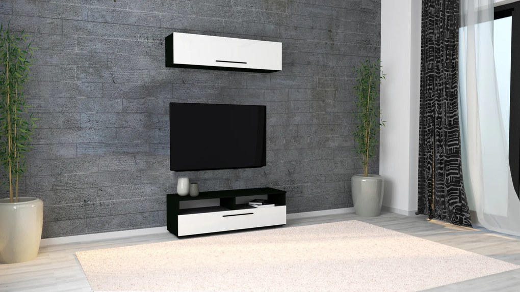 Living haaus Haga V11, Alb Lucios/Negru, MDF, L 120 cm