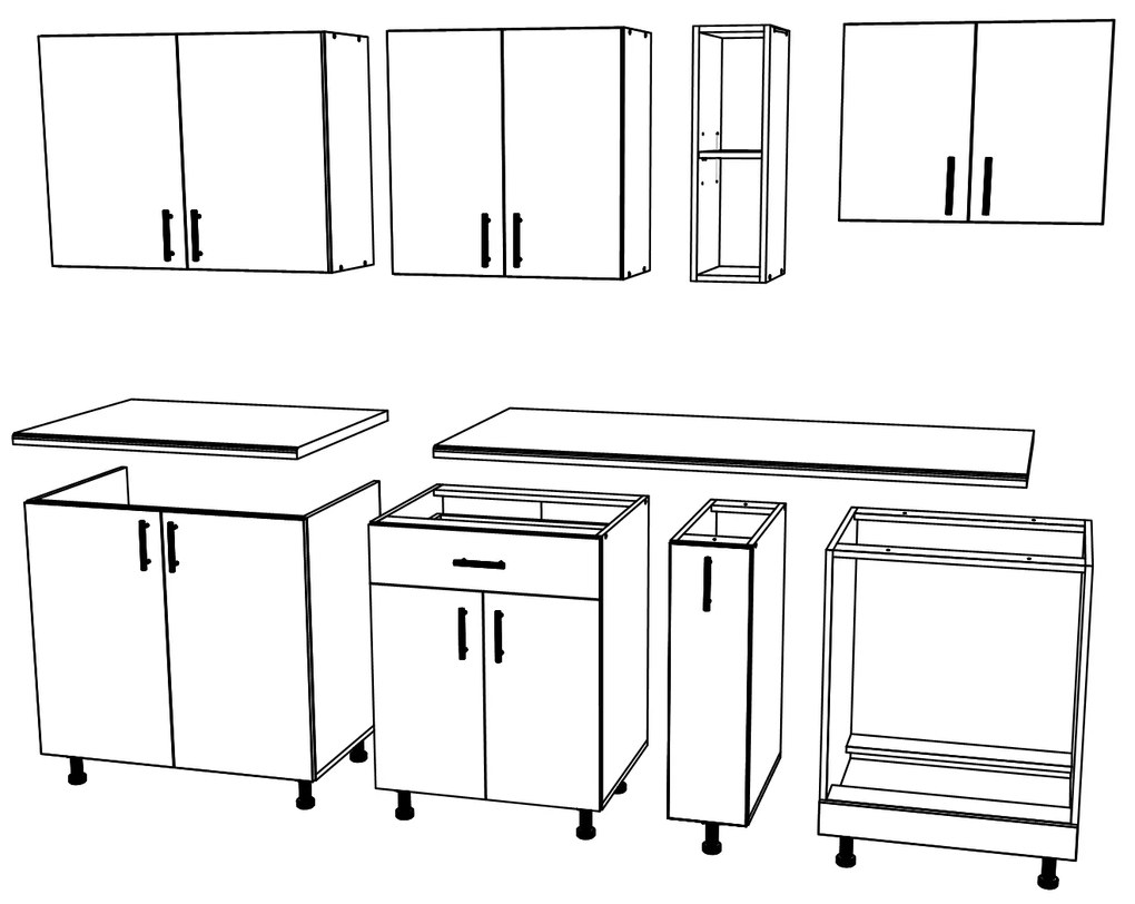 Set haaus V14, Gri Lucios/Alb, MDF, Blat Thermo 28 mm, L 220 cm