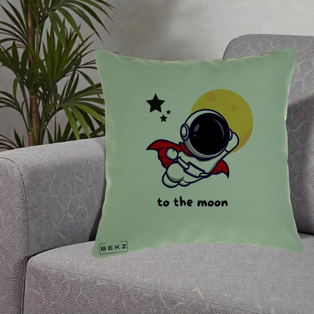 Perna Decorativa Astronaut To The Moon, 40x40 cm, Verde, Husa Detasabila, Perna Inclusa, BEKZ®