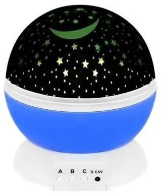 Lampa de noptiera cu proiector, pentru copii, cupola rotativa, albastru, incarcare USB/4xAAA, 12.7x13.5 cm, Isotrade