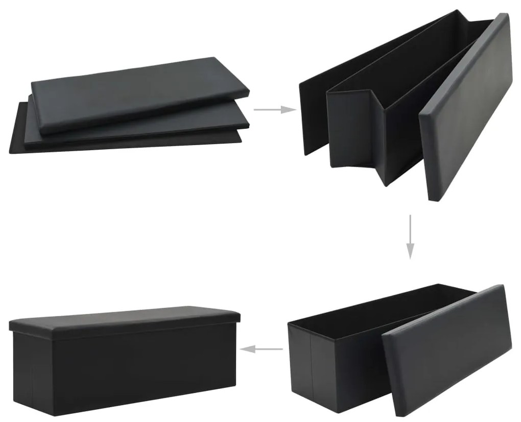 247087 vidaXL Bancă depozitare pliabilă, imitație piele, 110x38x38cm, negru