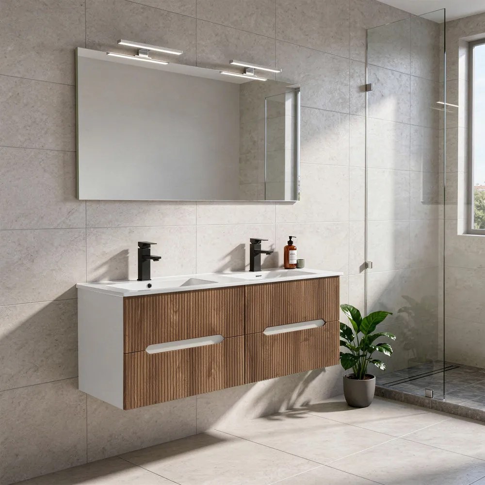 Trent Mobilier de baie 120 cm lavoar ceramic cu oglindă 60x120 cm stejar alb-sunset