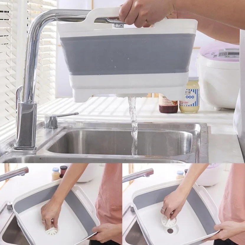 Lighean pliabil 4Home Clean din silicon, cu scurgere